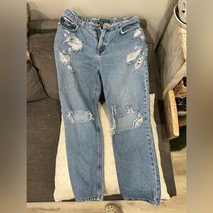 Lauren Jean Co by Ralph Lauren Light Blue Distressed Straight Leg Jeans